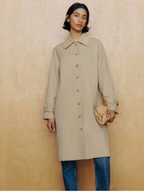 Reformation Womens Danni Oversized Trench Coat XL Khaki Buttons Collar